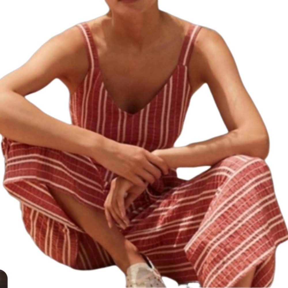 NEW Anthropologie Ett:twa striped cropped jumpsuit- wide legs and removable belt